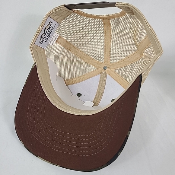 Arcadian Outfitters Oregon Bull Elk Camo Tan Leather Patch Mesh Back Trucker Cap - Picture 6 of 6